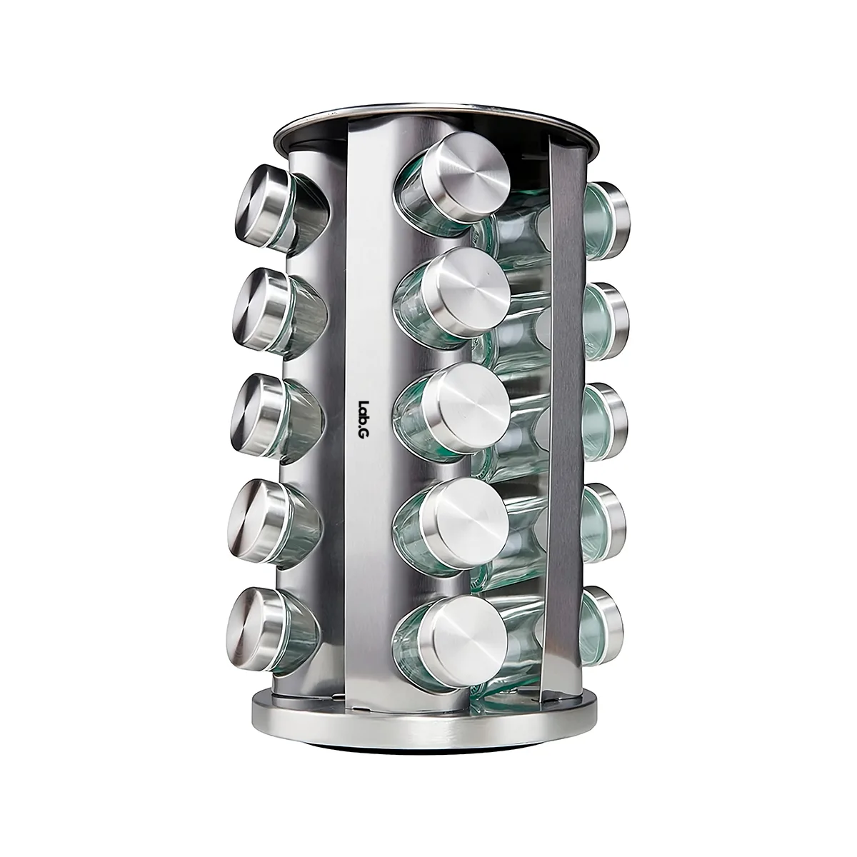Foto 1 | Especiero Redondo Giratorio De Acero Inoxidable 20 Frascos De Cristal Lab.g Plata