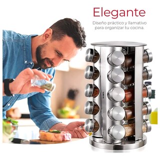 Foto 3 | Especiero Redondo Giratorio De Acero Inoxidable 20 Frascos De Cristal Lab.g Plata