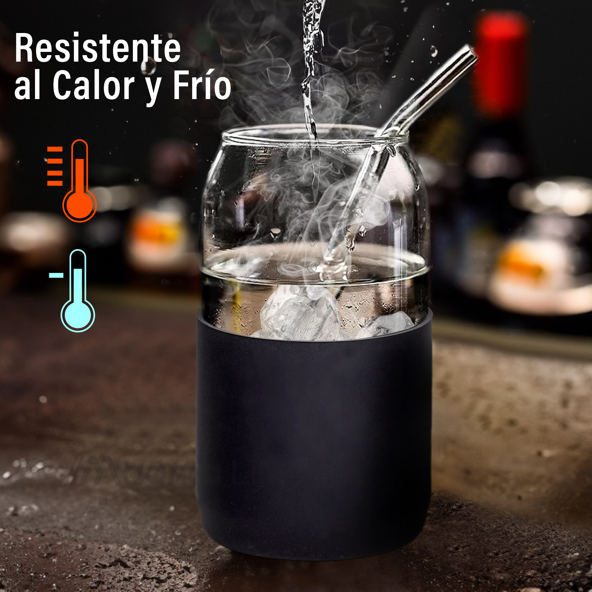 Foto 6 pulgar | Magma Life Set De 4 Vasos De Cristal Con Manga De Silicón  Tapa De Bambú  Popotes Y Cepillo  460 Ml