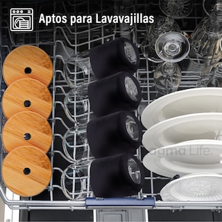 Foto 6 | Magma Life Set De 4 Vasos De Cristal Con Manga De Silicón Tapa De Bambú Popotes Y Cepillo 460 Ml