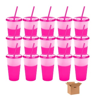 Foto 1 | Vasos Mágicos Belug Plastico Vasos Con Popote Y Tapa 710ml 15pzs Rosa