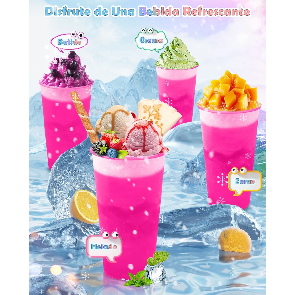 Foto 5 pulgar | Vasos Mágicos  Belug Plastico Vasos Con Popote Y Tapa 710ml 15pzs Rosa