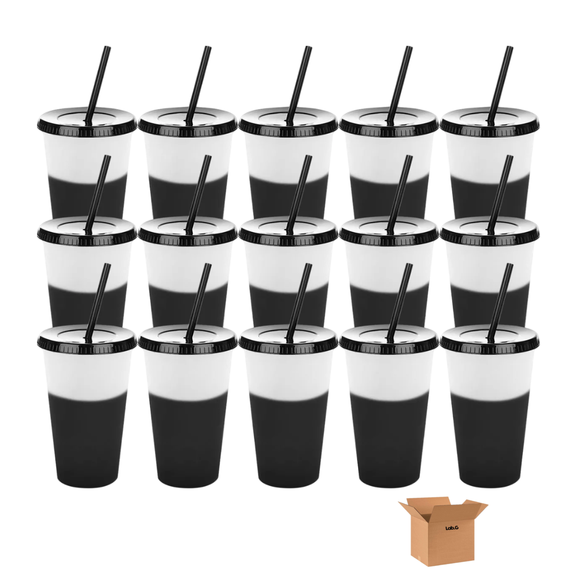 Foto 2 pulgar | Vasos Mágicos Lab.g Astico Vasos Con Popote Y Tapa 710ml 15pzs Negro