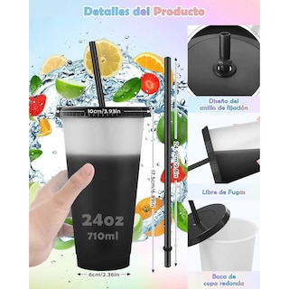 Foto 4 | Vasos Mágicos Lab.g Astico Vasos Con Popote Y Tapa 710ml 15pzs Negro