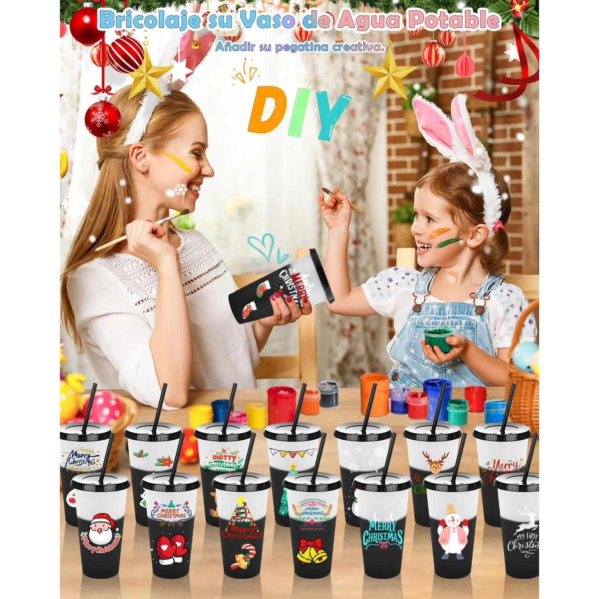 Foto 6 pulgar | Vasos Mágicos Lab.g Astico Vasos Con Popote Y Tapa 710ml 15pzs Negro