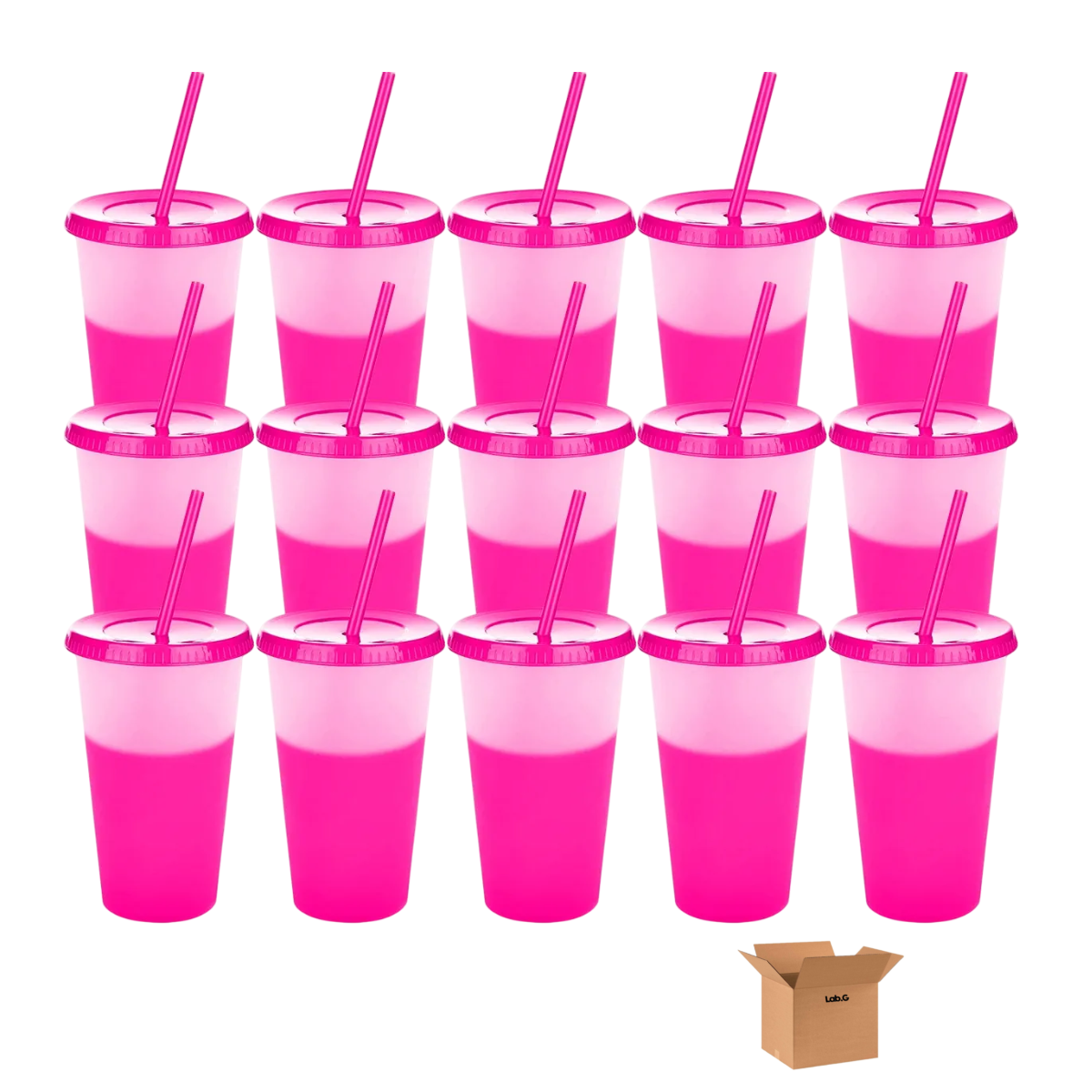Foto 2 pulgar | Vasos Mágicos  Lab.g Plastico Vasos Con Popote Y Tapa 710ml 15pzs Rosa