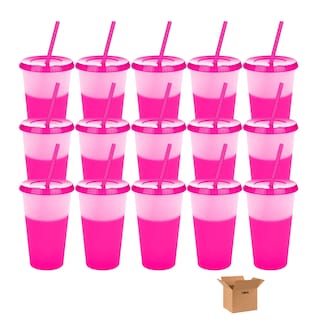 Foto 1 | Vasos Mágicos Lab.g Plastico Vasos Con Popote Y Tapa 710ml 15pzs Rosa