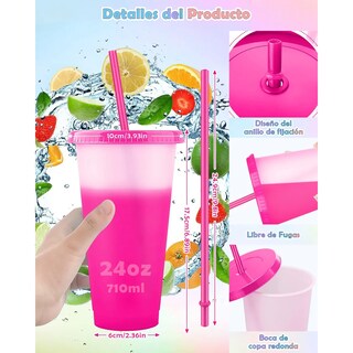 Foto 5 | Vasos Mágicos Lab.g Plastico Vasos Con Popote Y Tapa 710ml 15pzs Rosa