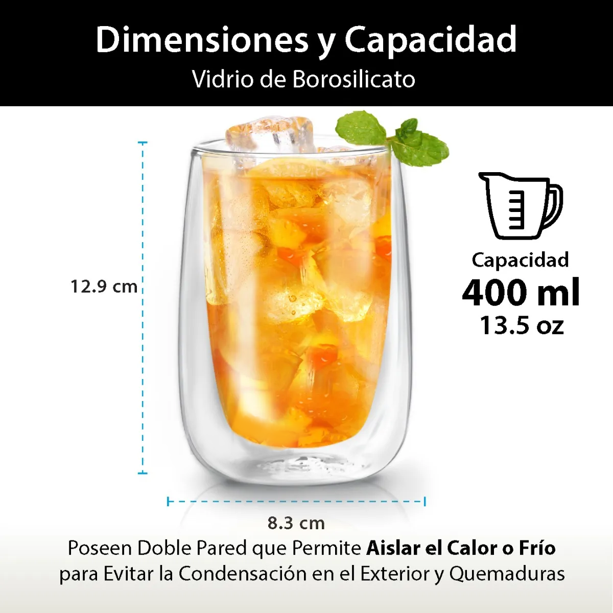 Foto 3 pulgar | Vasos De Cristal Doble Pared De 400 Ml 4pcs Eo Safe Imports Esi-20730 Transparente