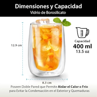 Foto 2 | Vasos De Cristal Doble Pared De 400 Ml 4pcs Eo Safe Imports Esi-20730 Transparente