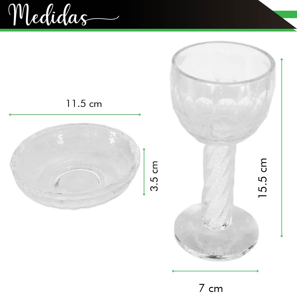 Foto 3 pulgar | Copa y Plato de Cristal para Shabat con Decoraciones CHIC FANTASY P12 Transparente