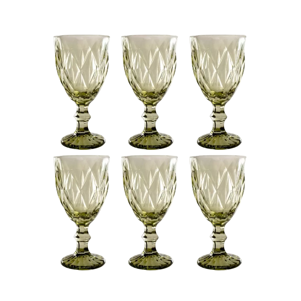 Set 6 Copas De Cristal Labrado Copa Vidrio Verde Olivo