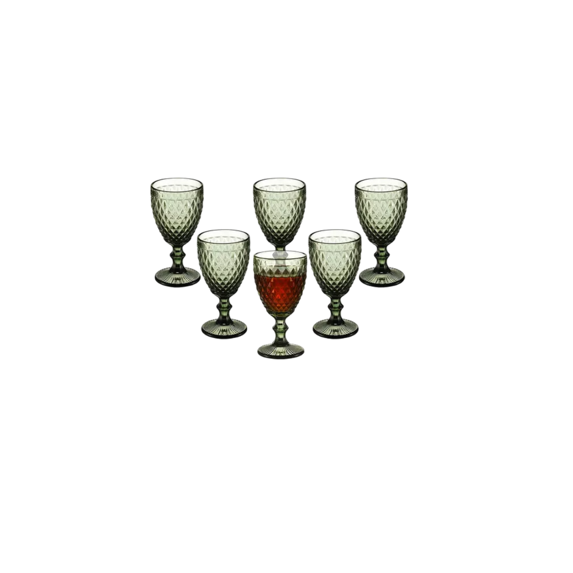 Juego 6 Copas Vino Agua Cristal Labrado Vidrio, Verde