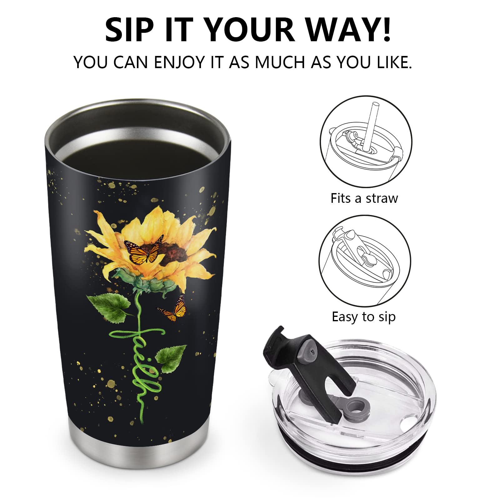 Foto 5 pulgar | Taza Jekeno Sunflower De 600 Ml Con Aislamiento De Acero Inoxidable - Venta Internacional.