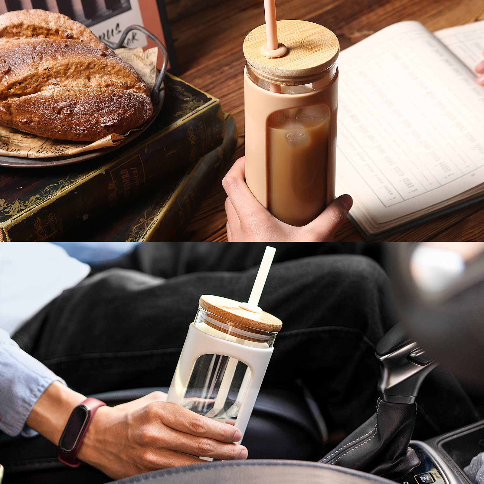 Foto 5 | Botella De Agua De Vidrio Kodrine De 600 Ml Con Pajita, Tapa Y Funda, Color Ámbar - Venta Internacional.