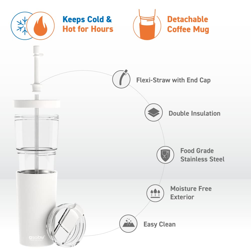 Foto 3 | Vaso Asobu Clearinsulation Flexi Straw Marina, 800 Ml, Blanco - Venta Internacional.