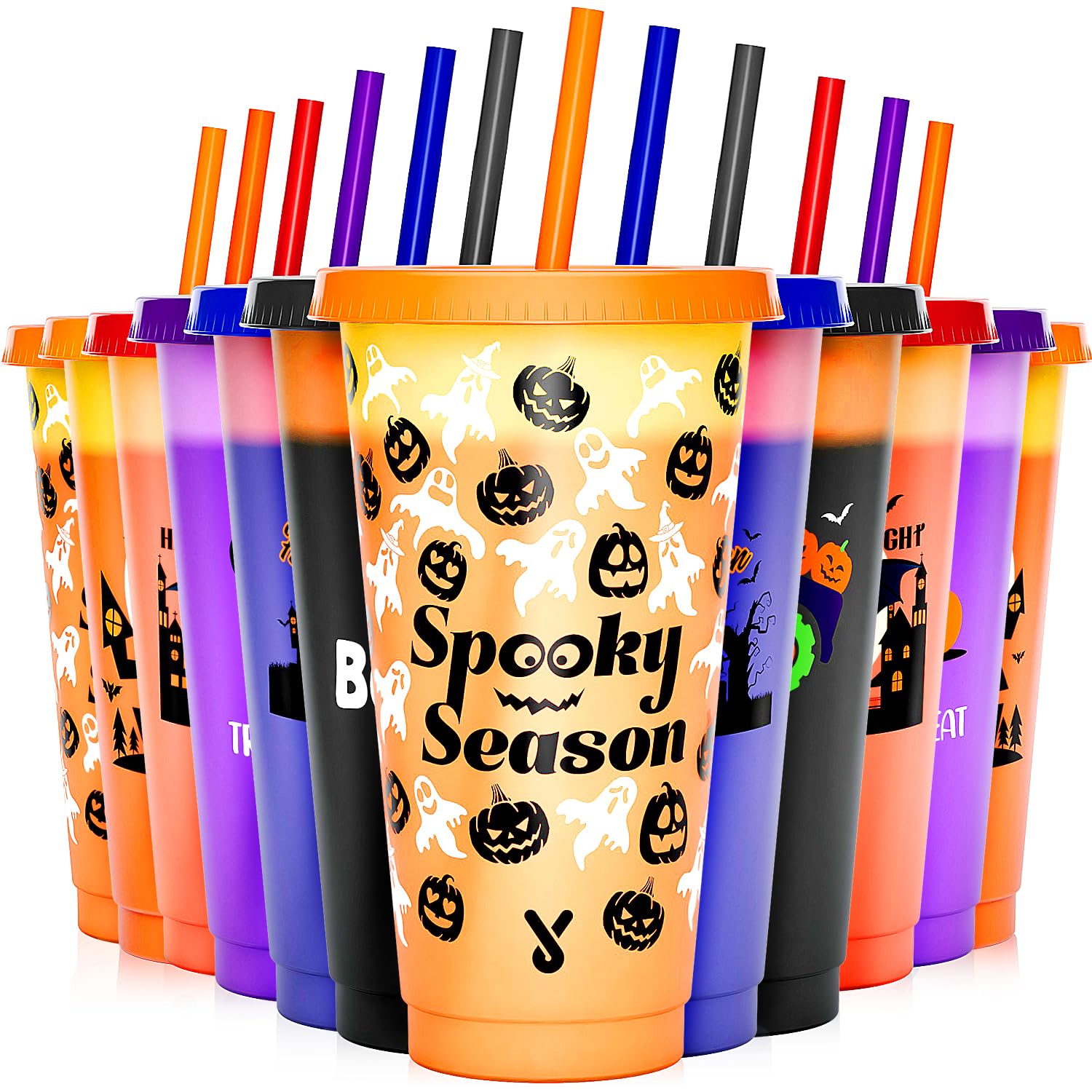 Vasos De Plástico Meoky Halloween, 24 Onzas, Que Cambian De Color, Paquete De 12 - Venta Internacional.