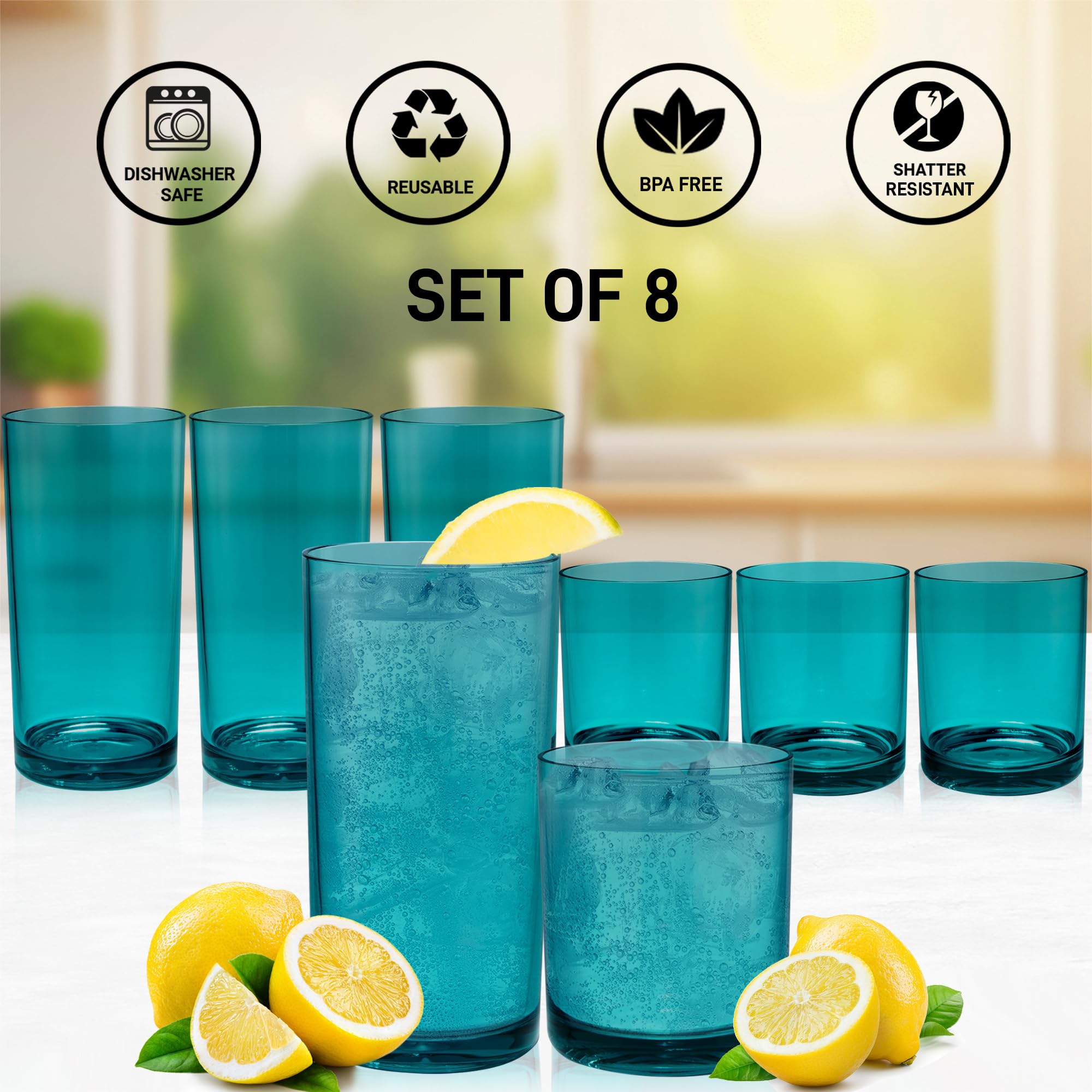 Foto 4 pulgar | Vasos Acrílicos Zulay Kitchen 8 Piezas Azul Turquesa - Venta Internacional