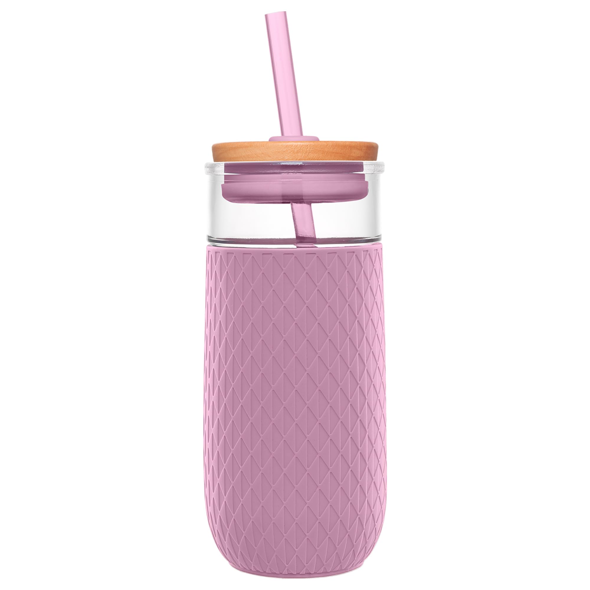 Foto 1 | Vaso De Vidrio Ello Devon 530 Ml Con Tapa De Paja De Bambú, Color Malva - Venta Internacional.