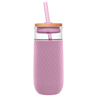 Foto 1 | Vaso De Vidrio Ello Devon 530 Ml Con Tapa De Paja De Bambú, Color Malva - Venta Internacional.
