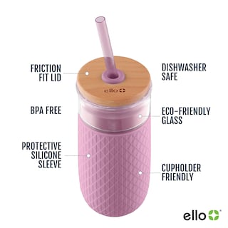 Foto 2 | Vaso De Vidrio Ello Devon 530 Ml Con Tapa De Paja De Bambú, Color Malva - Venta Internacional.