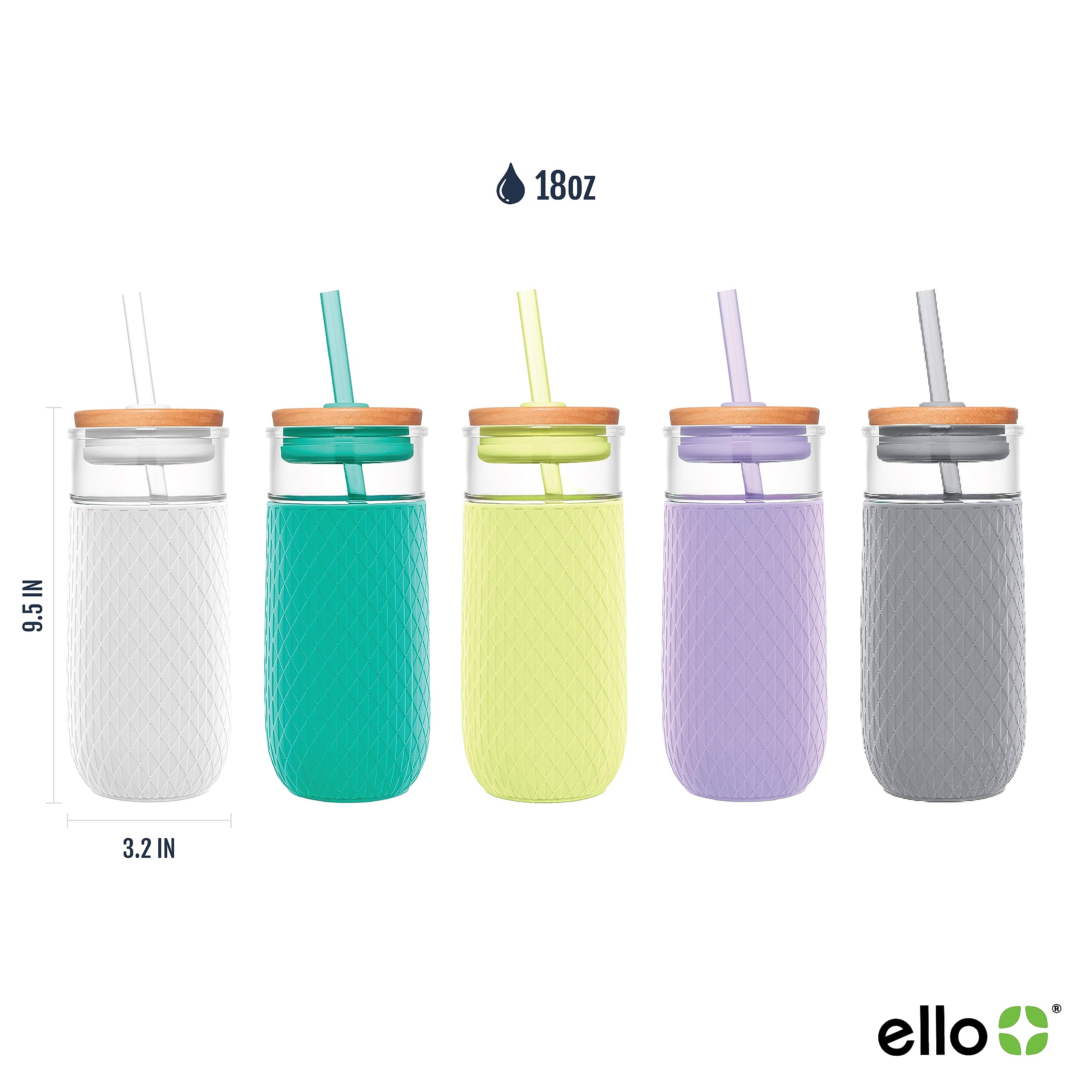 Foto 3 | Vaso De Vidrio Ello Devon 530 Ml Con Tapa De Paja De Bambú, Color Malva - Venta Internacional.