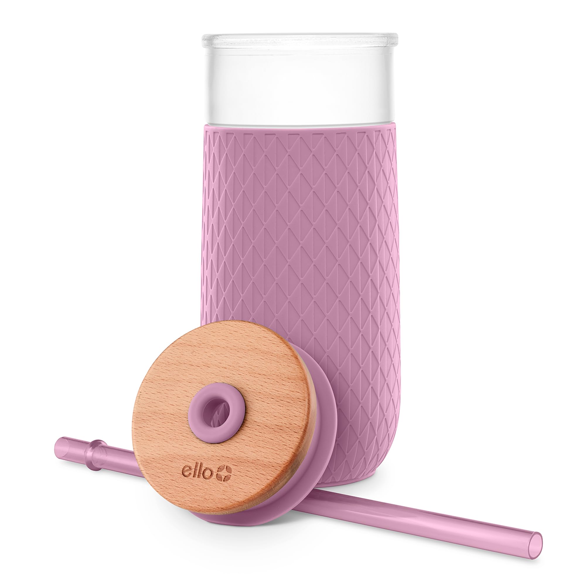 Foto 7 | Vaso De Vidrio Ello Devon 530 Ml Con Tapa De Paja De Bambú, Color Malva - Venta Internacional.