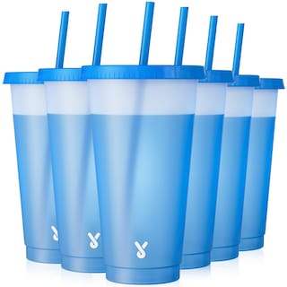 Foto 1 | Vasos De Plástico Meoky De 700 Ml Con Tapas Y Pajitas, Paquete De 6, Que Cambian De Color - Venta Internacional.