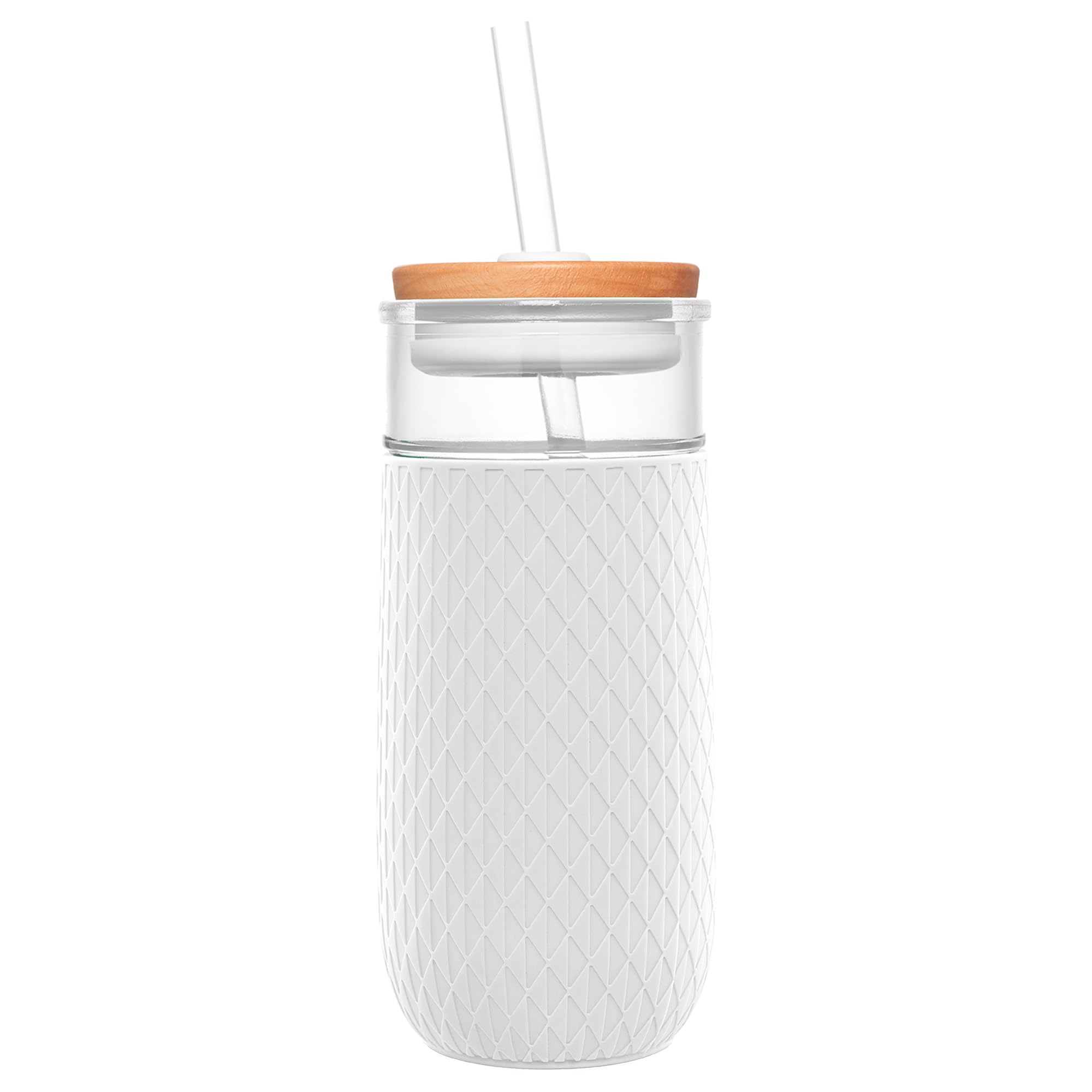 Foto 2 pulgar | Vaso De Cristal Ello Devon, 530 Ml, Con Tapa De Paja De Bambú, Color Blanco - Venta Internacional.