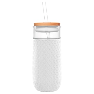 Foto 1 | Vaso De Cristal Ello Devon, 530 Ml, Con Tapa De Paja De Bambú, Color Blanco - Venta Internacional.
