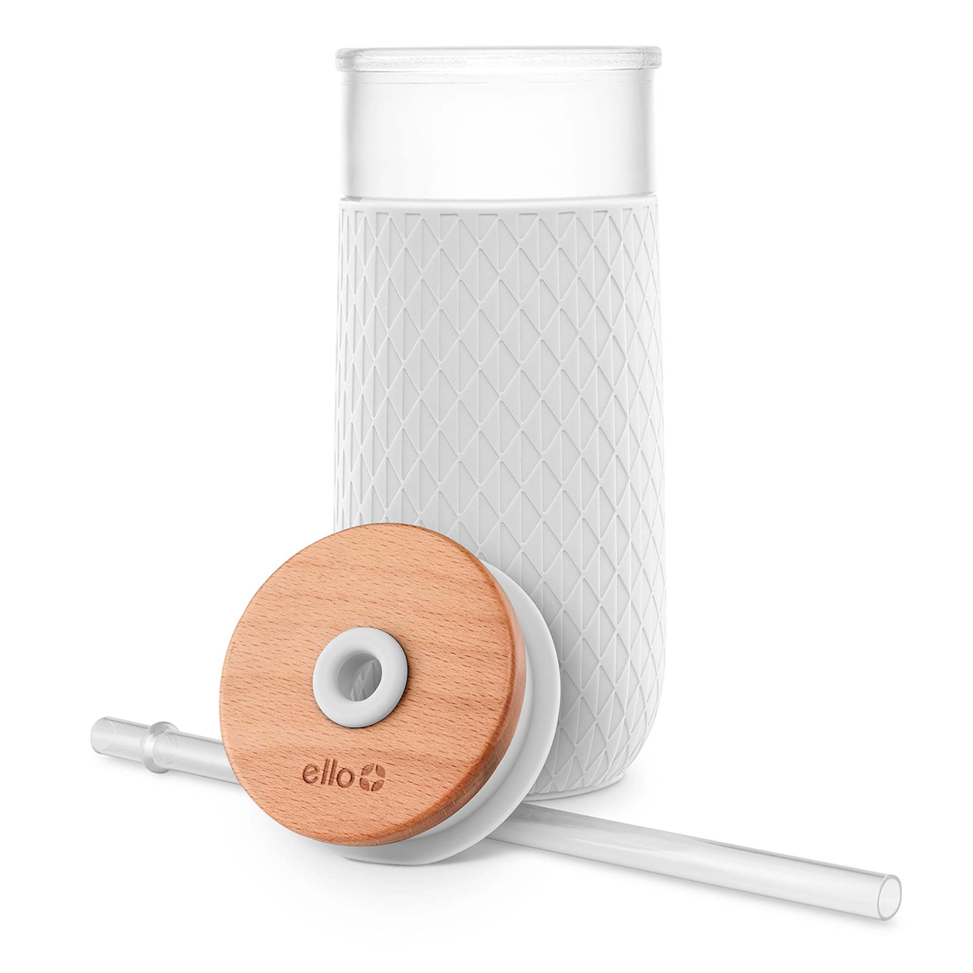 Foto 7 pulgar | Vaso De Cristal Ello Devon, 530 Ml, Con Tapa De Paja De Bambú, Color Blanco - Venta Internacional.