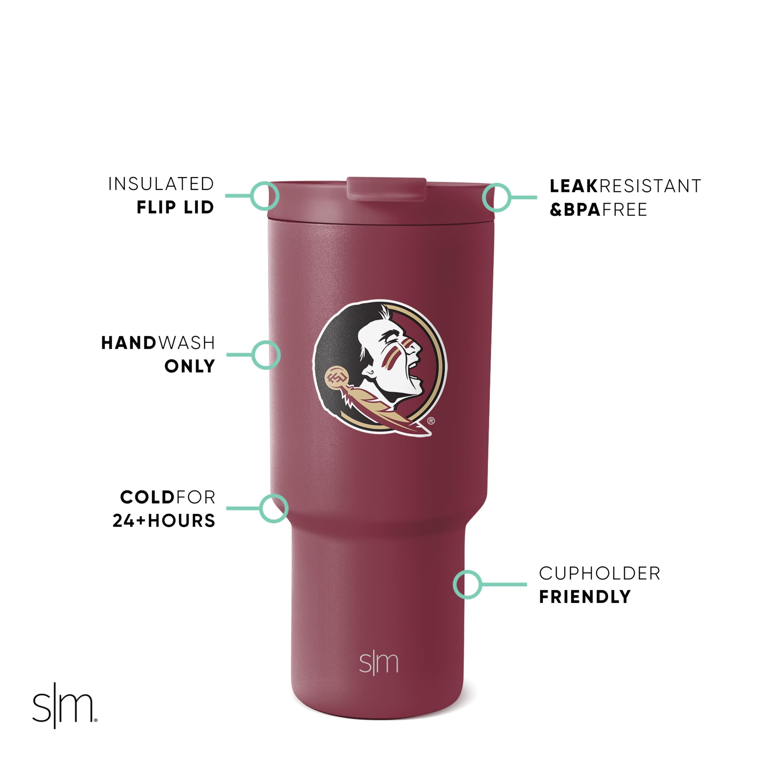 Foto 2 | Vaso Simple Modern Florida State Seminoles De 900 Ml - Venta Internacional.