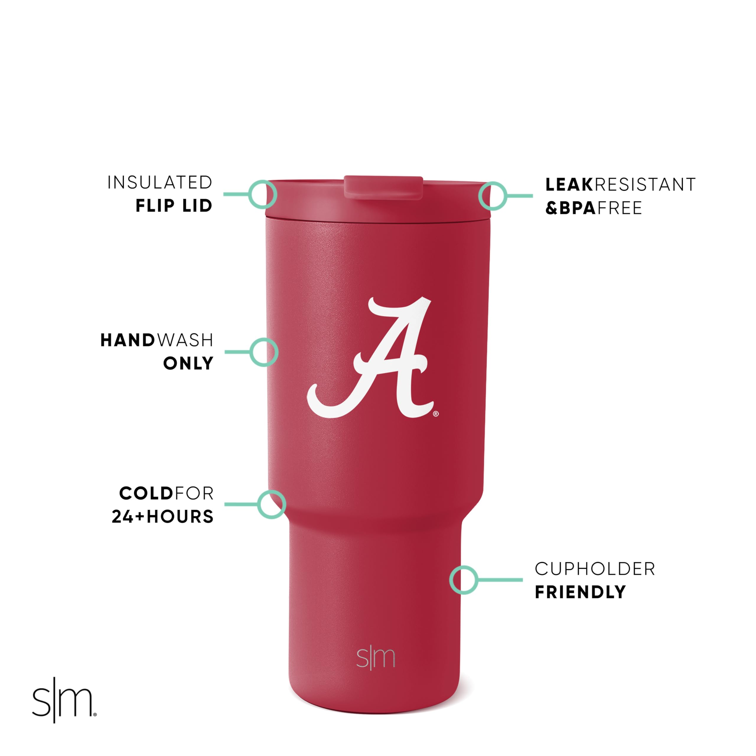 Foto 3 pulgar | Vaso Simple Modern Alabama Crimson Tide De 900 Ml Con Licencia Oficial - Venta Internacional.