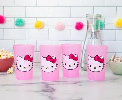 Foto 3 | Vasos De Plástico Silver Buffalo Hello Kitty Face, 450 Ml, Paquete De 4 - Venta Internacional.