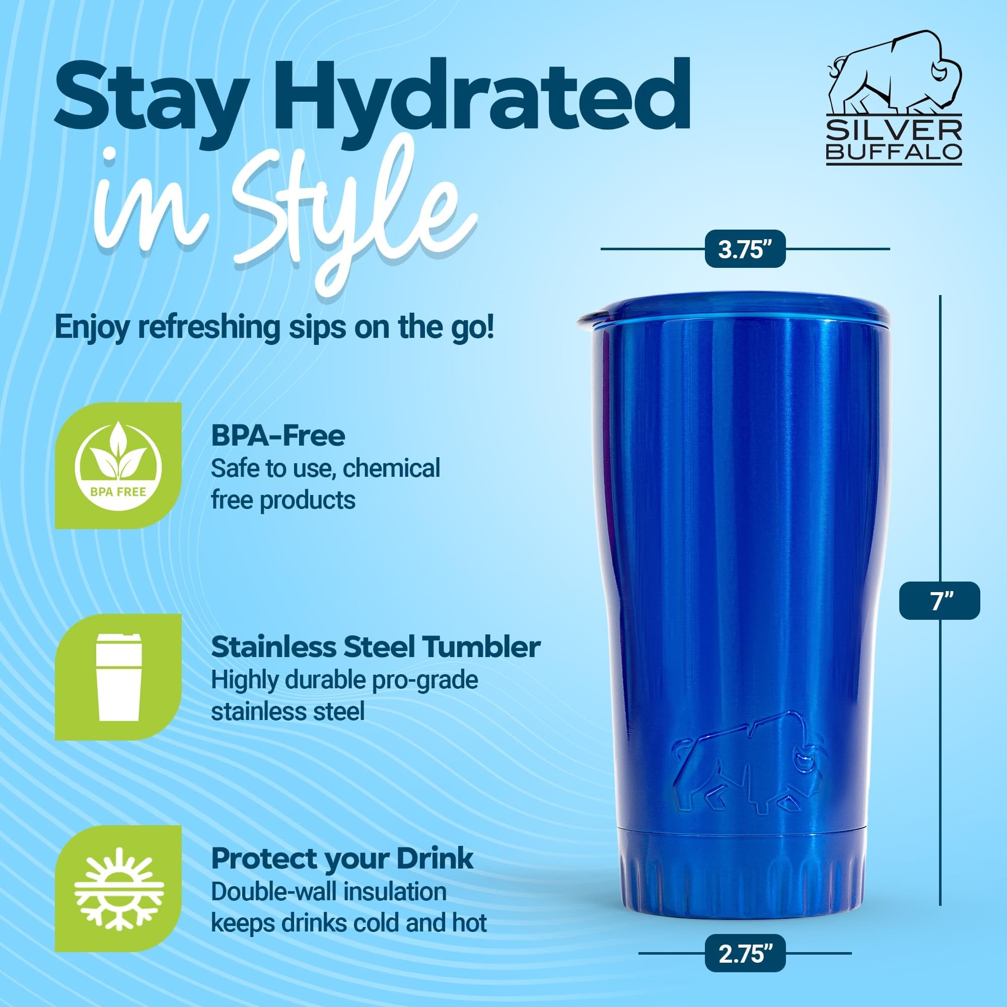 Foto 3 | Vaso Silver Buffalo De Doble Pared, Acero Inoxidable 18/8, 590 Ml - Venta Internacional.