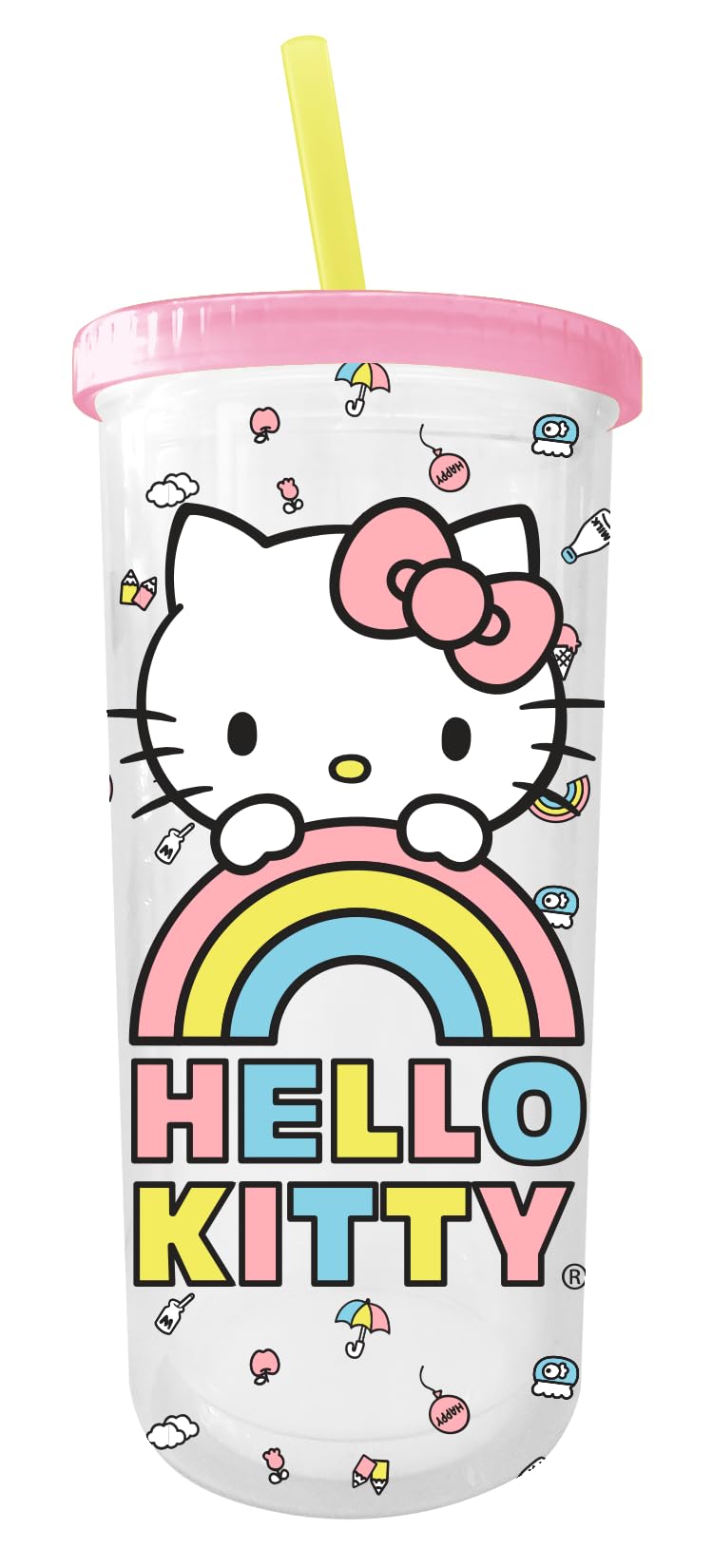 Foto 2 pulgar | Vaso Para Bebidas Frías Silver Buffalo Sanrio Hello Kitty De 600 Ml Con Tapa - Venta Internacional.