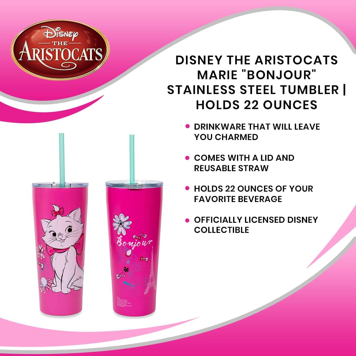 Foto 8 pulgar | Vaso Plateado Buffalo Aristocats Marie Doodle De 650 Ml Con Pajita - Venta Internacional.