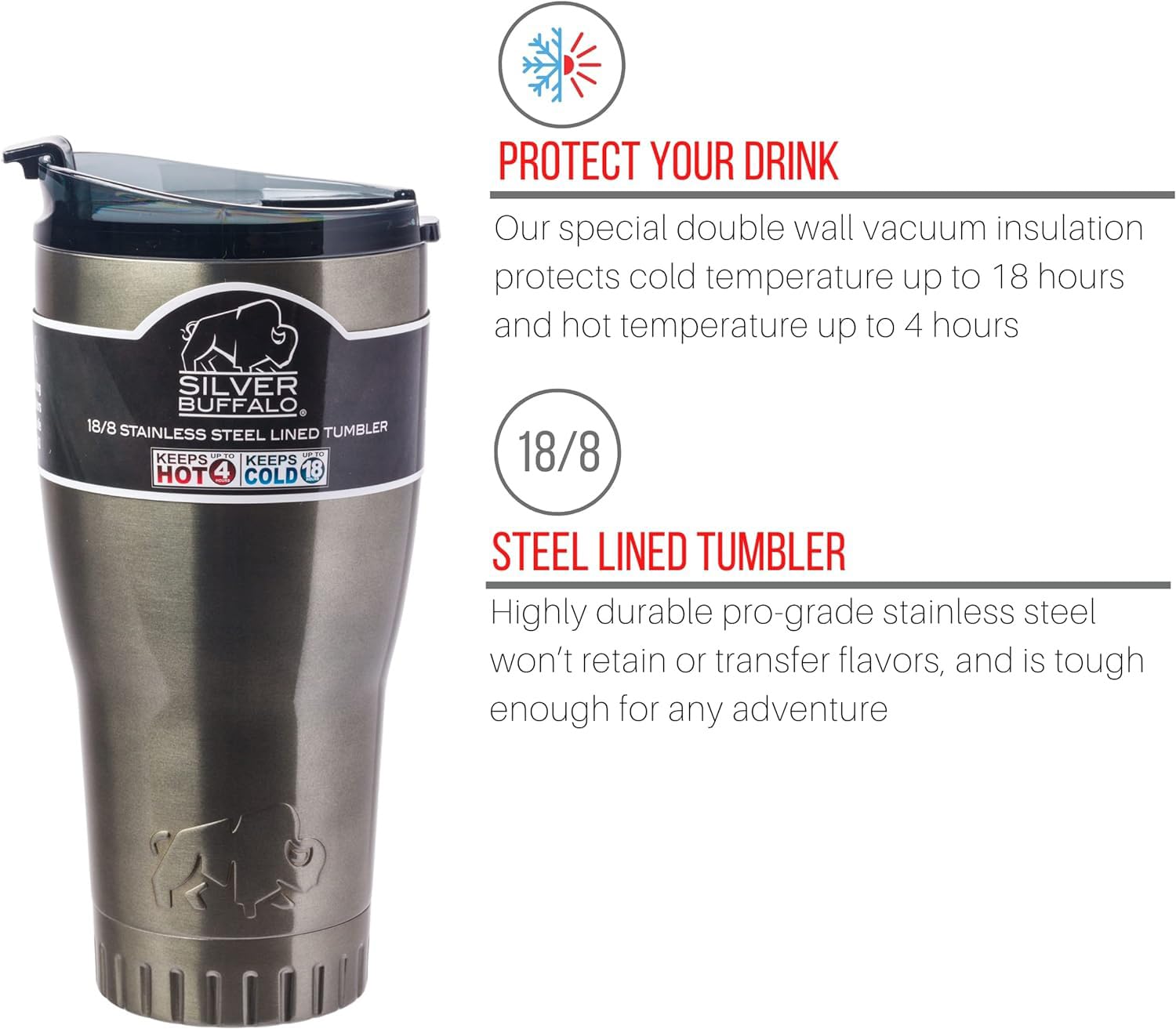 Foto 2 | Vaso Silver Buffalo De Doble Pared Con Aislamiento Al Vacío, 900 Ml - Venta Internacional.