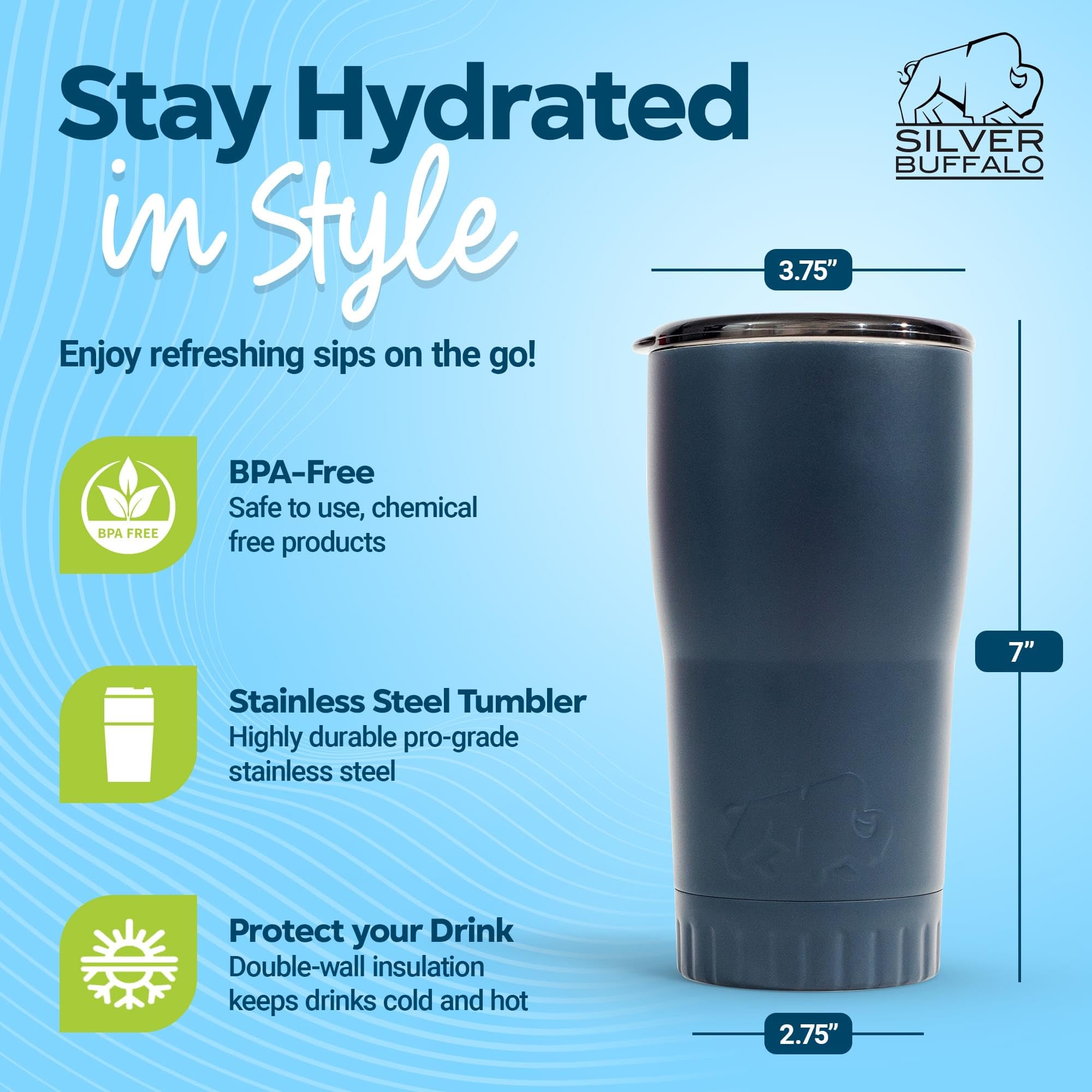 Foto 5 pulgar | Vaso Silver Buffalo De Doble Pared, Acero Inoxidable 18/8, 590 Ml - Venta Internacional.