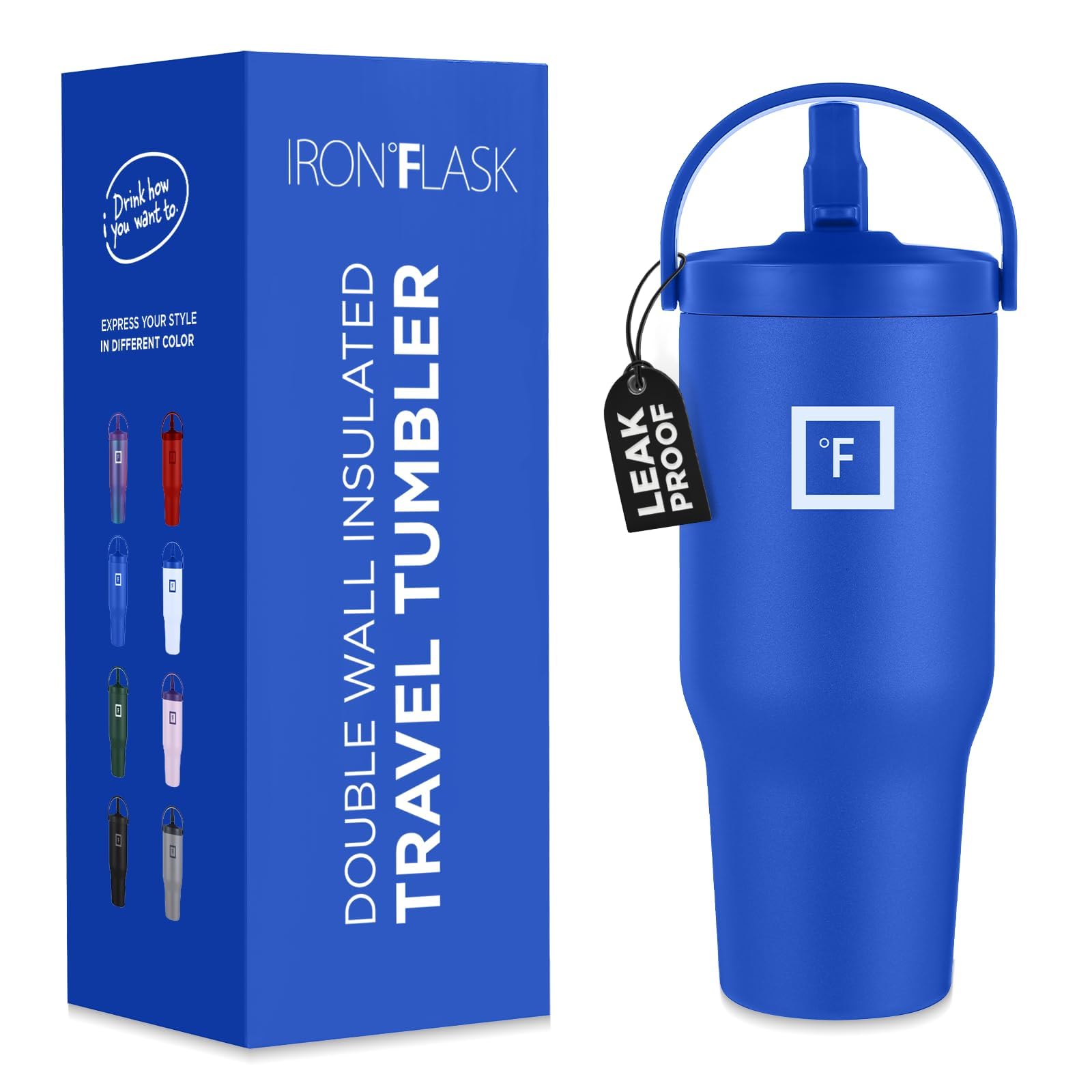 Vaso De Agua Iron °flask Sidekick, Aislante, 900 Ml, Azul Cobalto - Venta Internacional.