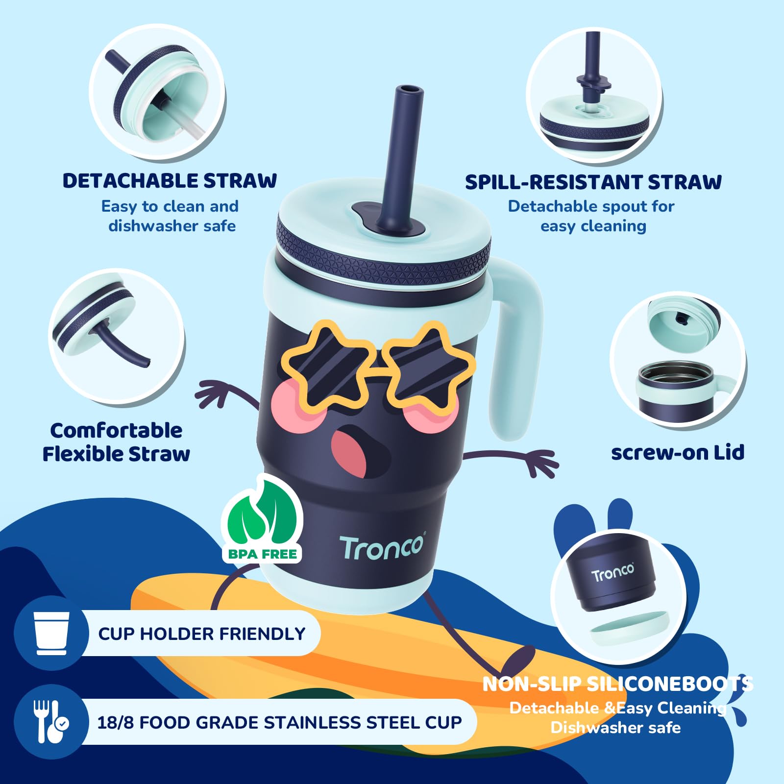 Foto 3 pulgar | Vaso Aislante Para Niños Tronco De 414 Ml Con Asa Y Pajita - Venta Internacional.