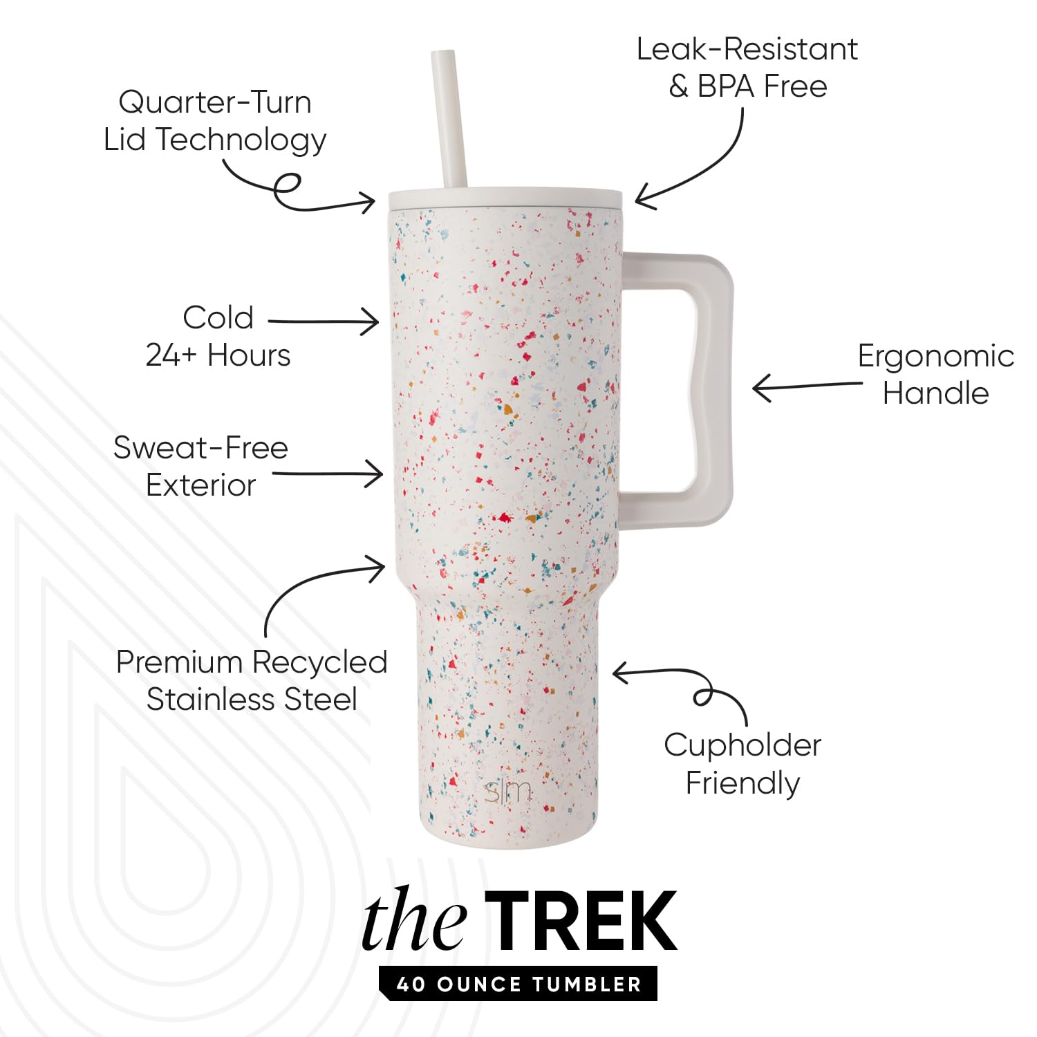 Foto 2 | Vaso Simple Modern Trek De 1,2 Litros Con Asa Y Tapa Con Pajita, Color Crema - Venta Internacional.