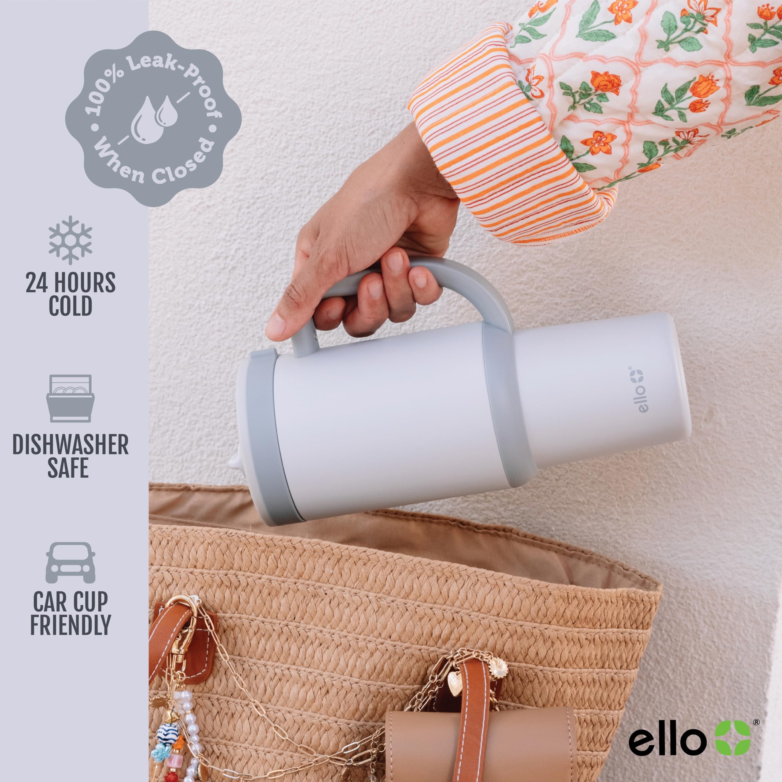 Foto 3 | Vaso Ello Oasis De 1,2 Litros Con Asa Y Pajita Retráctil En Escala De Grises - Venta Internacional.