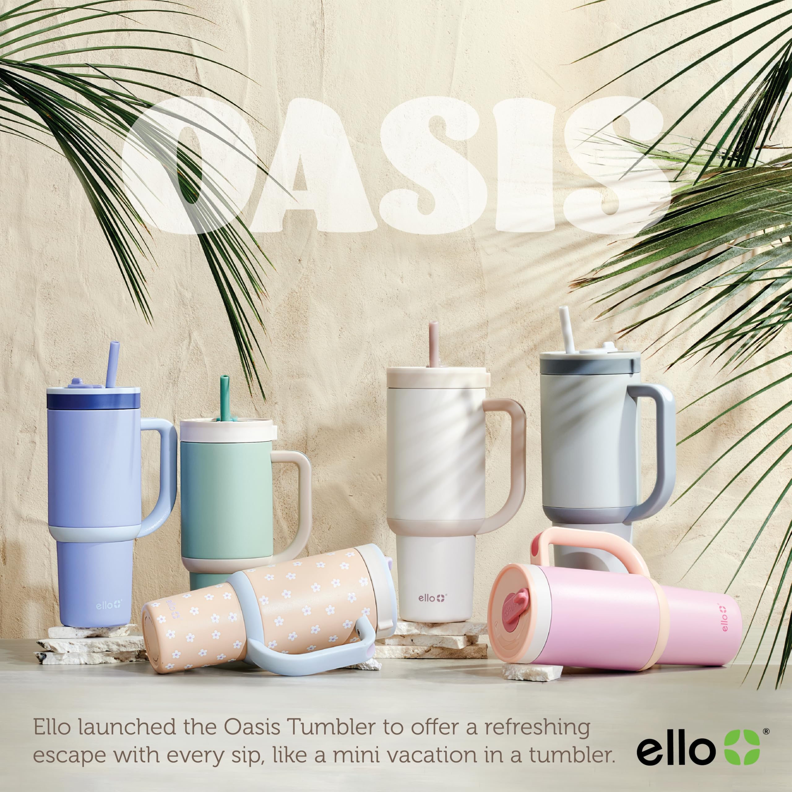 Foto 5 pulgar | Vaso Ello Oasis De 1,2 Litros Con Asa Y Pajita Retráctil En Escala De Grises - Venta Internacional.