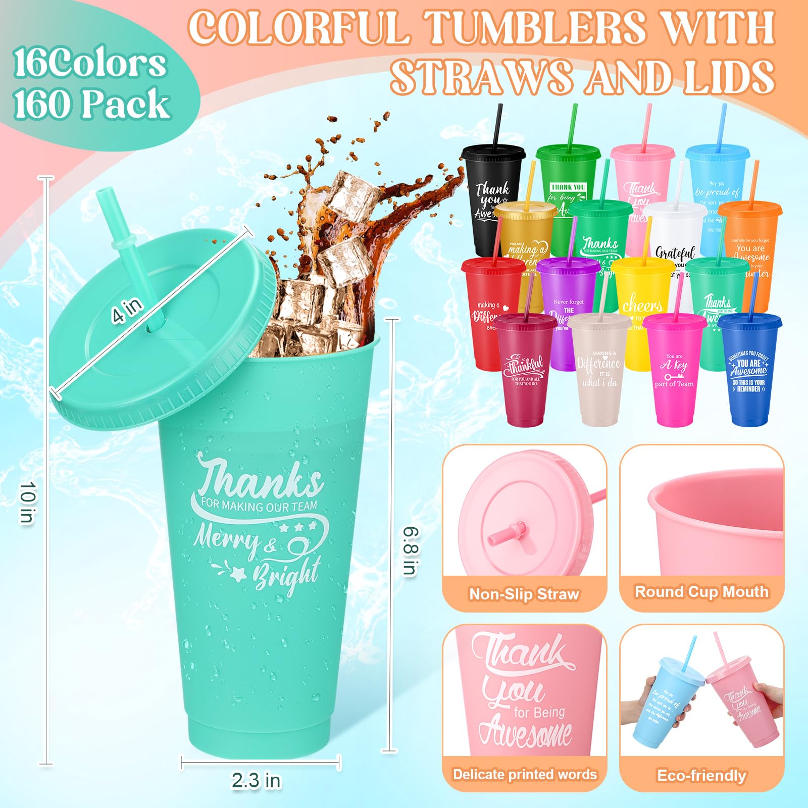 Foto 3 pulgar | Vaso Skylety Thank You Gift, 450 Ml, Con Tapa Y Pajita, 160 Unidades - Venta Internacional.