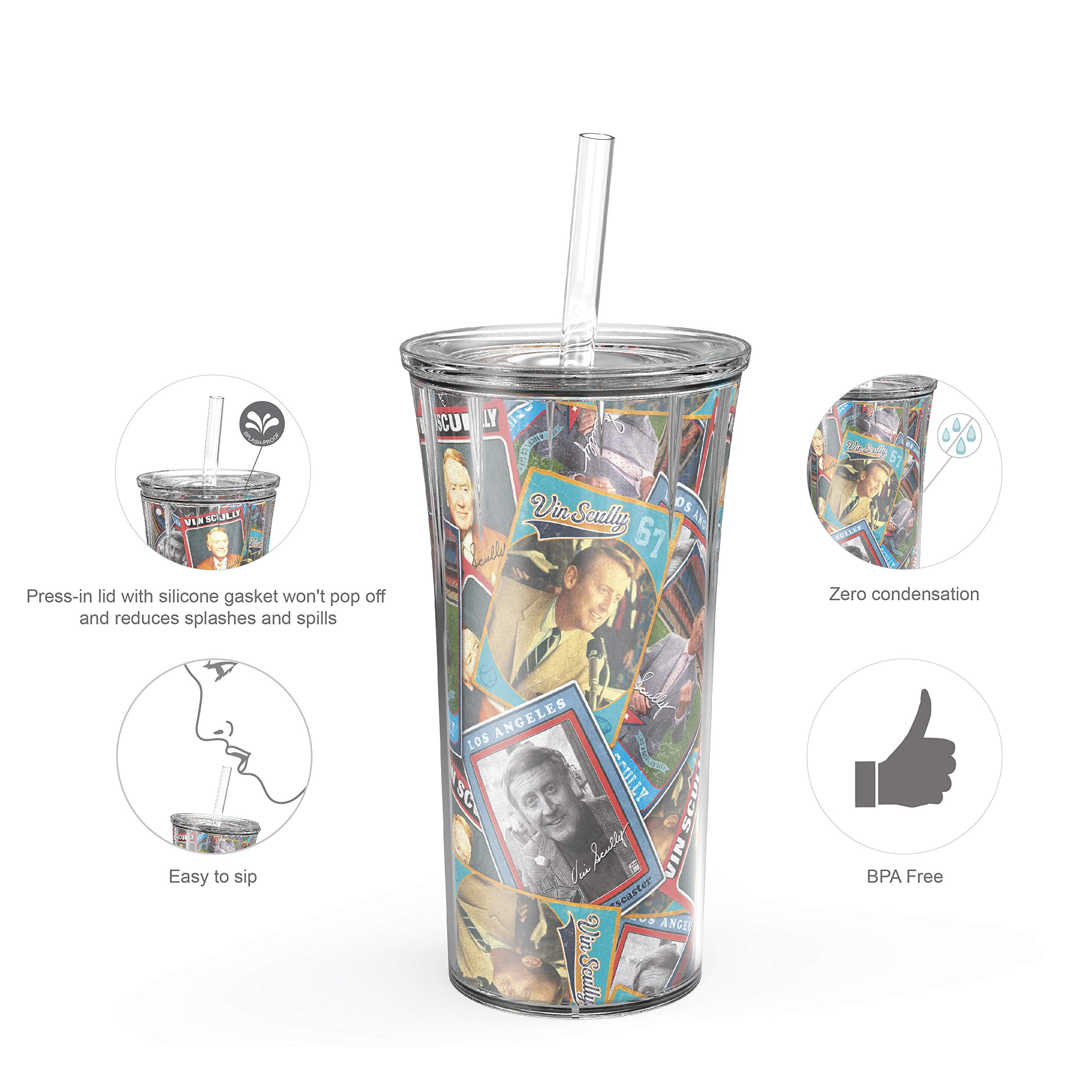 Foto 3 pulgar | Set De Vasos Con Pajita Zak Designs Vin Scully, 600 Ml, Dodger Baseball - Venta Internacional.