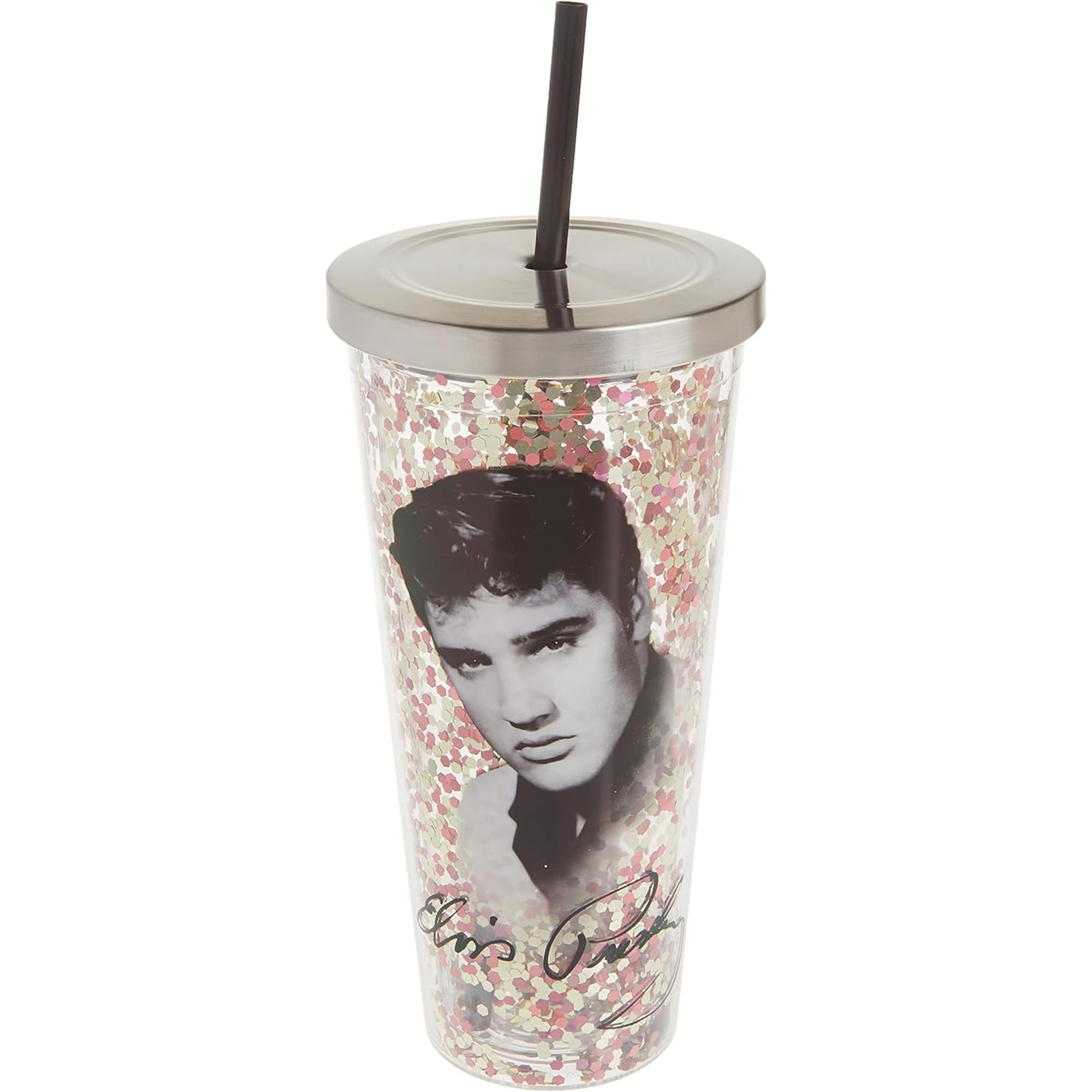 Foto 2 pulgar | Vaso Con Cucharas Acrílicas Rellenas De Purpurina, 590 Ml, Elvis Presley - Venta Internacional.