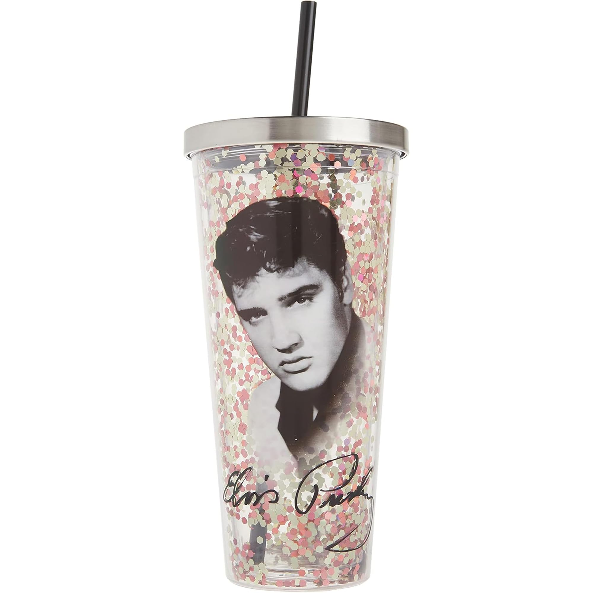 Foto 5 pulgar | Vaso Con Cucharas Acrílicas Rellenas De Purpurina, 590 Ml, Elvis Presley - Venta Internacional.