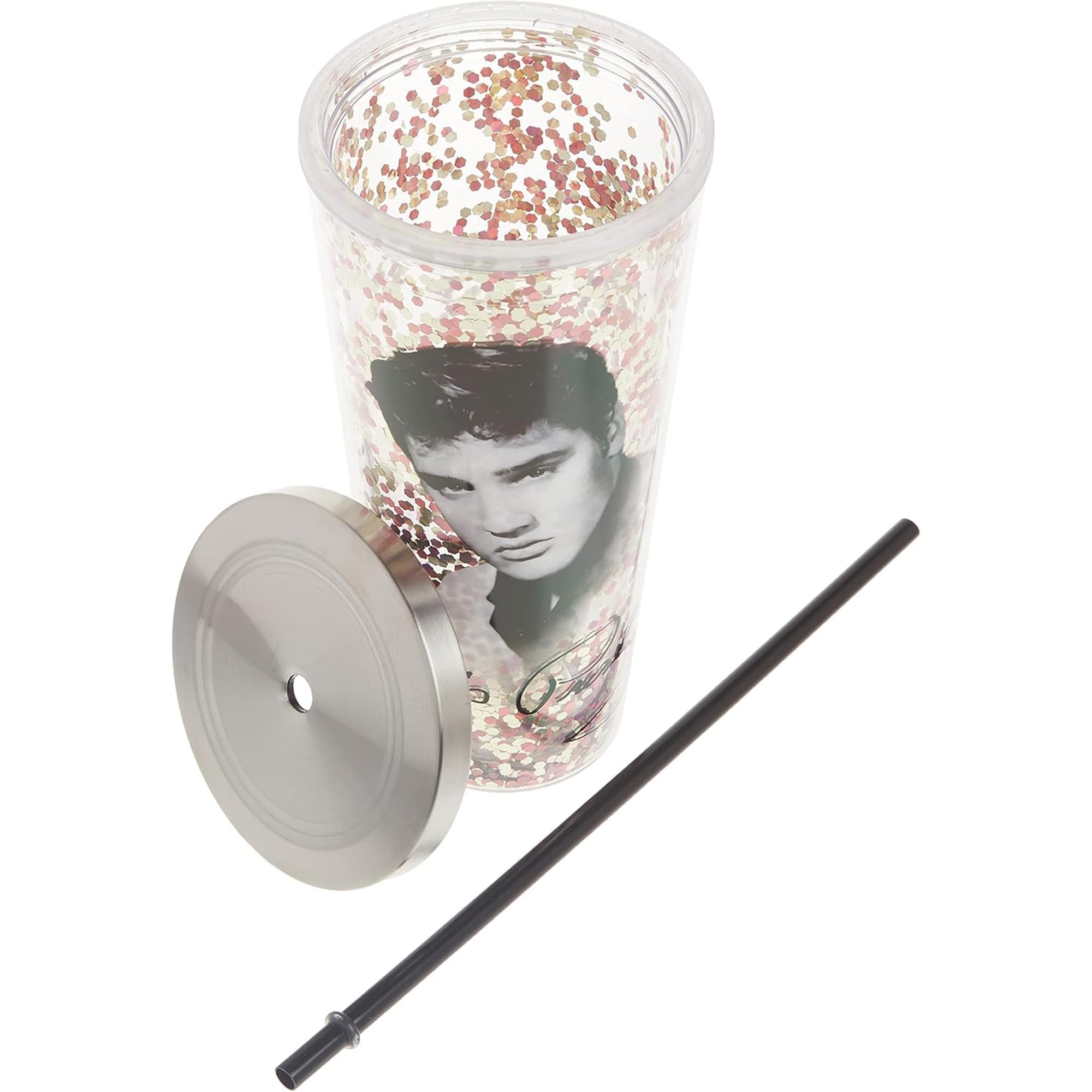 Foto 7 pulgar | Vaso Con Cucharas Acrílicas Rellenas De Purpurina, 590 Ml, Elvis Presley - Venta Internacional.