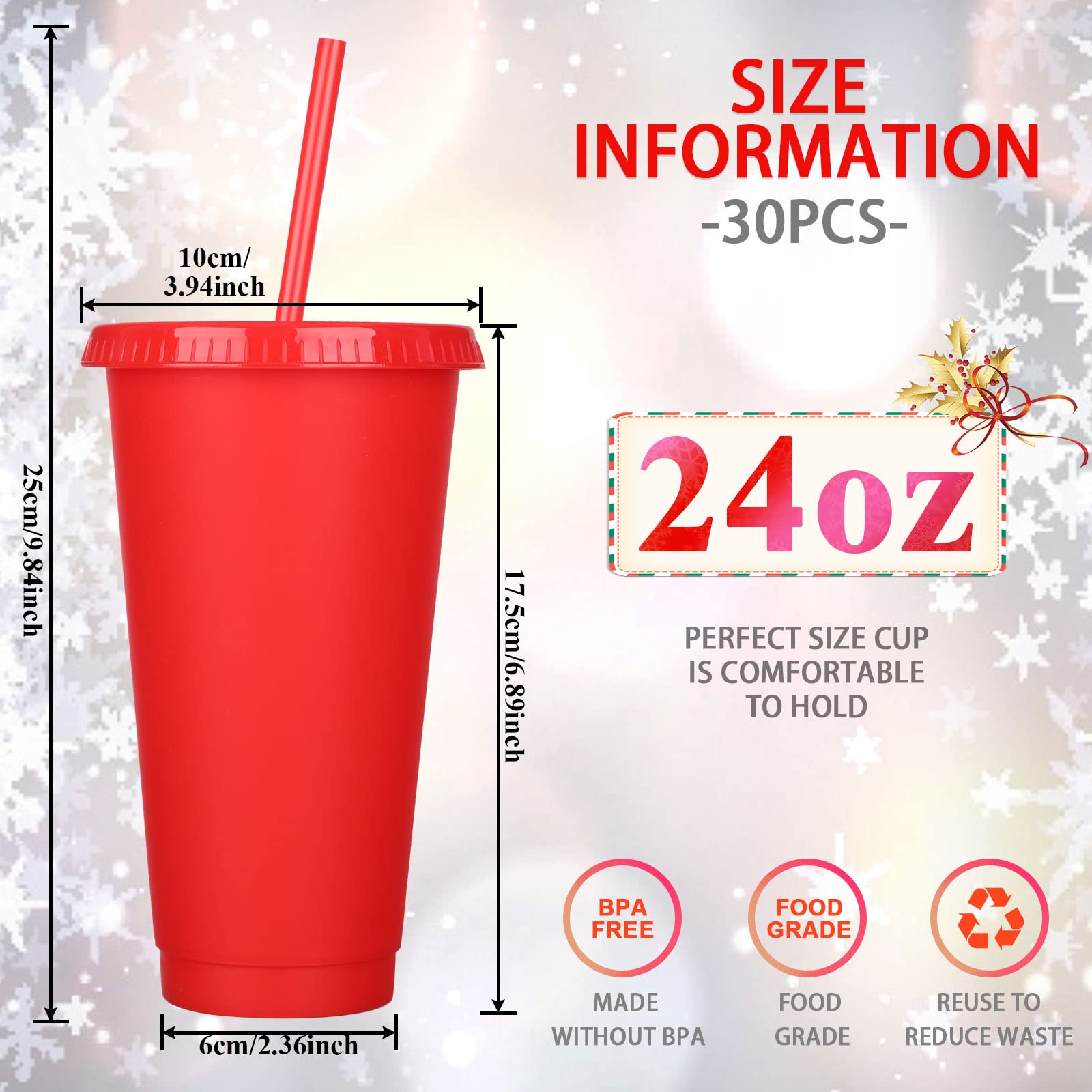 Foto 4 | Vaso Honeydak Honeydak, Paquete De 30 Con Pajita Y Tapa, 700-800 Ml - Venta Internacional.